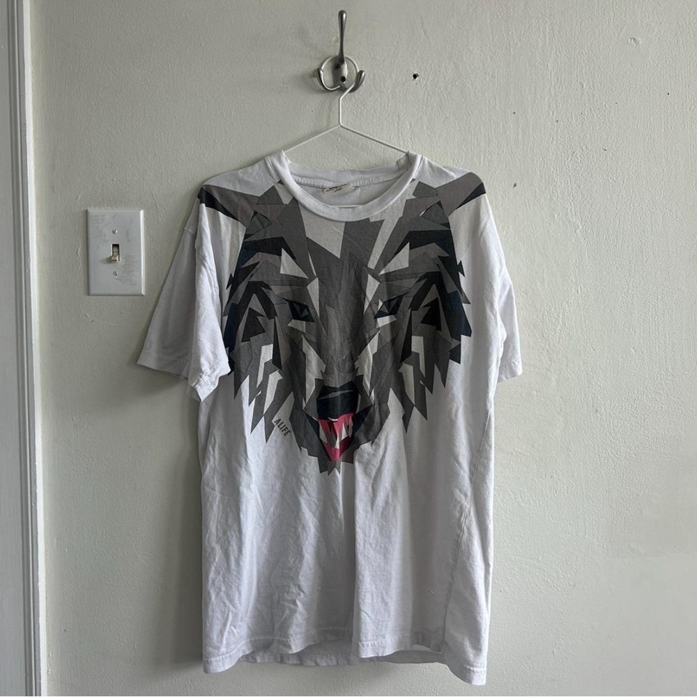 Alife White Tee with Geometric Wolf Design